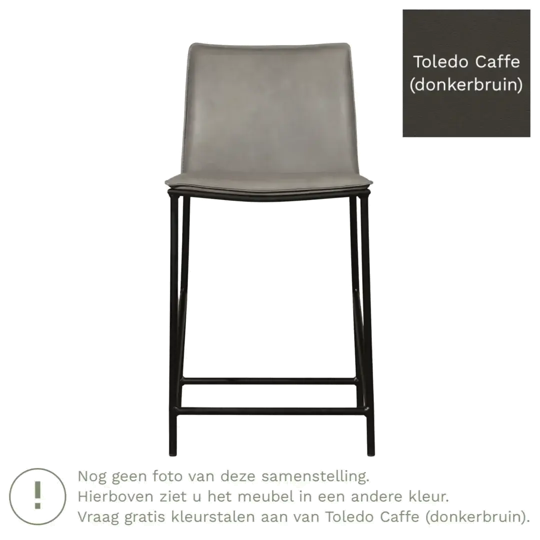 afbeelding van Leren barkruk laag Favor - Toledo Caffe (donkerbruin) - poten staal rond zwart